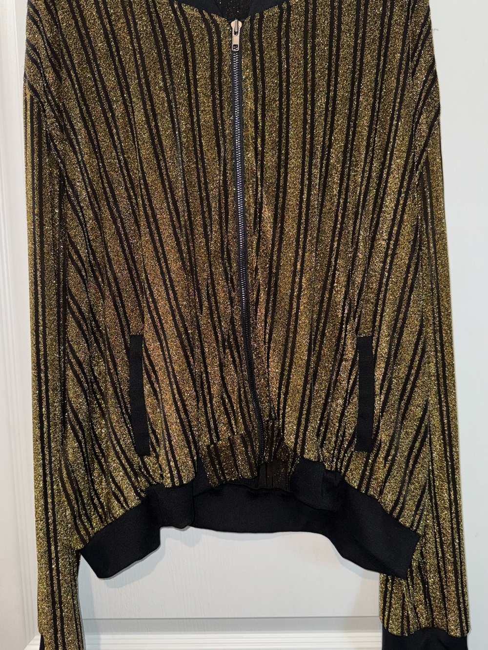 LuLaRoe Gold Metallic Stripe Zip-Up Jacket